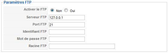 Paramètres FTP