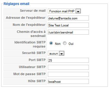 Réglages email