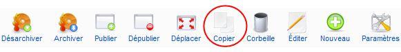 Barre d'outil des articles : copier