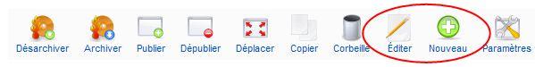 Barre d'outil des articles : editer & nouveau
