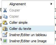 Coller du texte via le clic droit