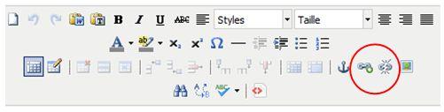 Barre d'outils de JCE : insérer un lien