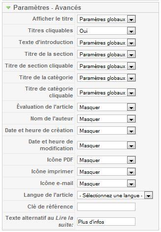 Paramètres avancés des articles