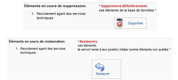 Restaurer ou supprimer un article