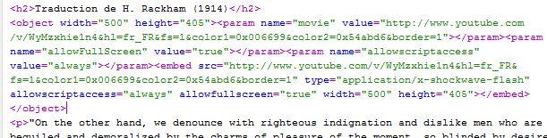 Code de la vidéo dans le HTML