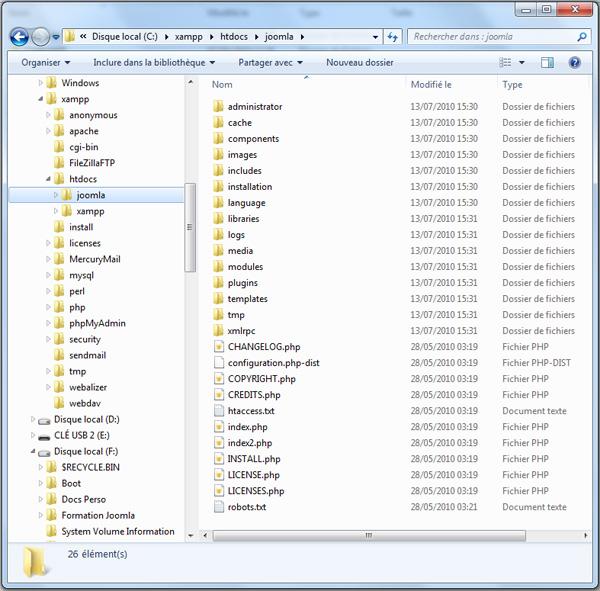 Fichiers de Joomla copiés dans le répertoire