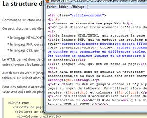 Code HTML de la page