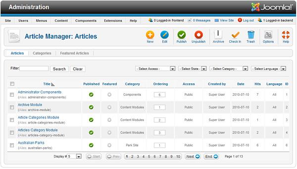 Gestion des articles de Joomla 1.6