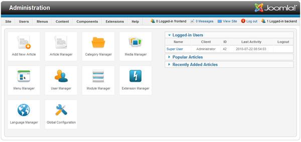 L'interface d'administration de Joomla 1.6