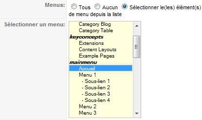 Affectation sur la page d'accueil