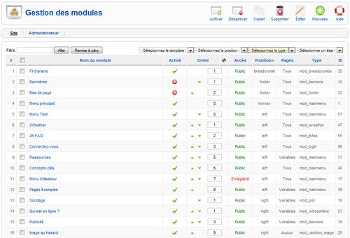 Liste des modules