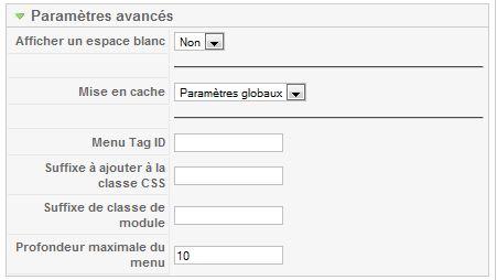 Paramètres avancés du module Menu