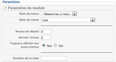 Paramètres du module Menu