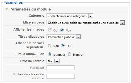 Paramètres du module flash d'information