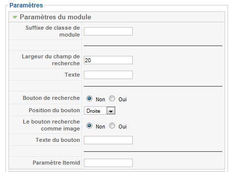 Paramètres du module Recherche