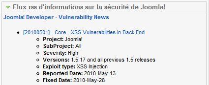 Module d'information sur les mises à jour de sécurité de Joomla